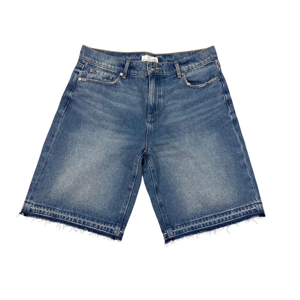 LOFT Womens Medium Wash Denim Bermuda Shorts Raw Released Hem Size 28 6 NEW